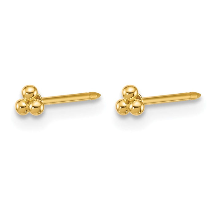 14K Yellow Gold Inverness 3mm Triple Ball Post Piercing Earrings, view 2 of 4