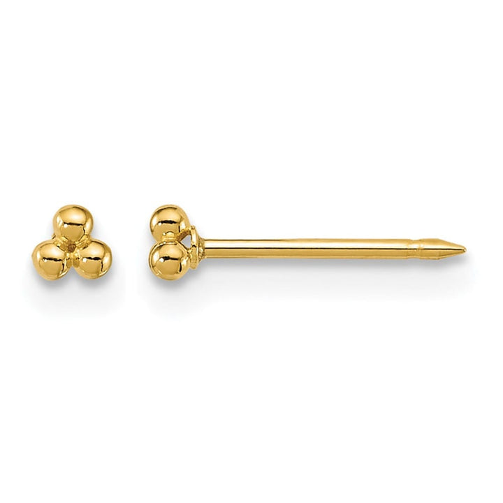 14K Yellow Gold Inverness 3mm Triple Ball Post Piercing Earrings, view 1 of 4