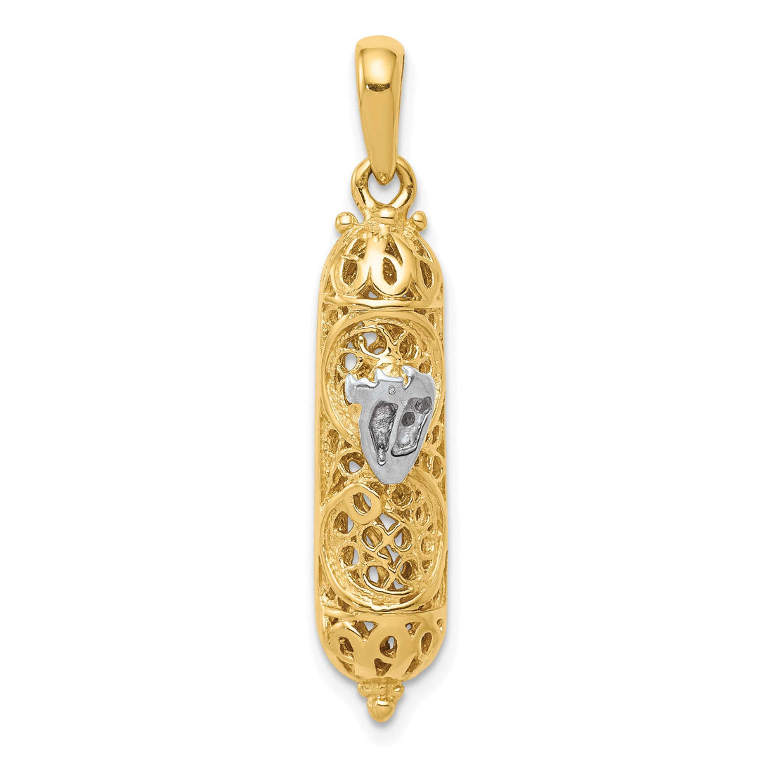 14K Yellow Gold Large 3-D Mezuzah with Shin Charm