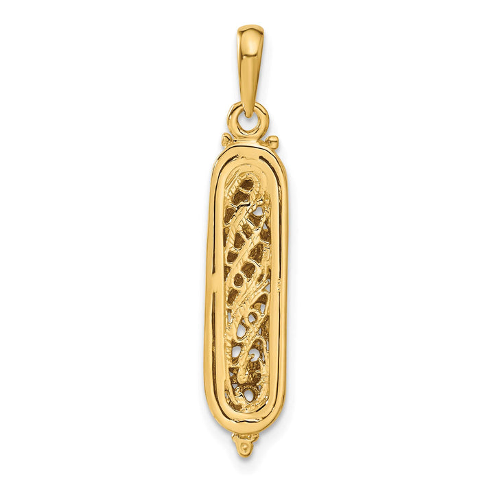 14K Yellow Gold Large 3-D Mezuzah with Shin Charm