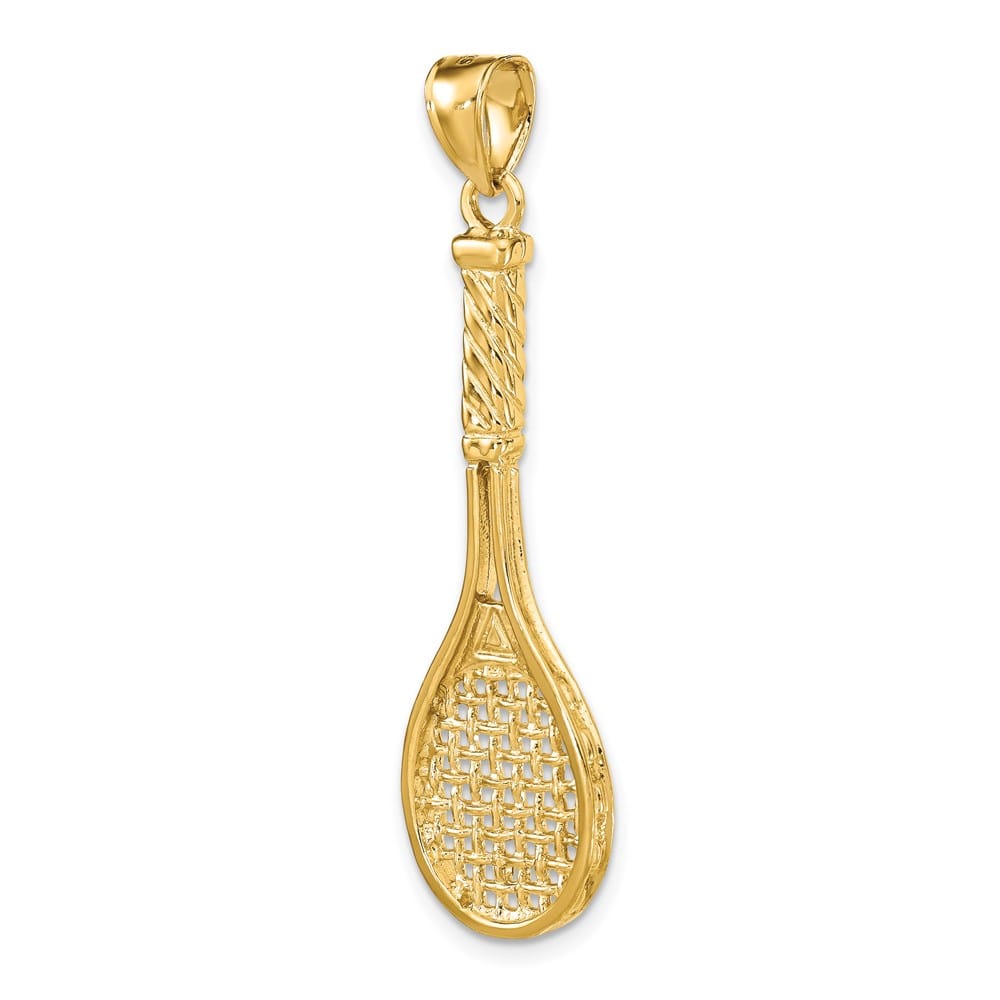 14K Yellow Gold Large 3-D Polished Tennis Racquet Charm