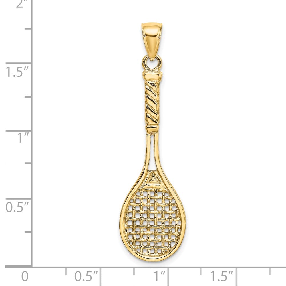 14K Yellow Gold Large 3-D Polished Tennis Racquet Charm