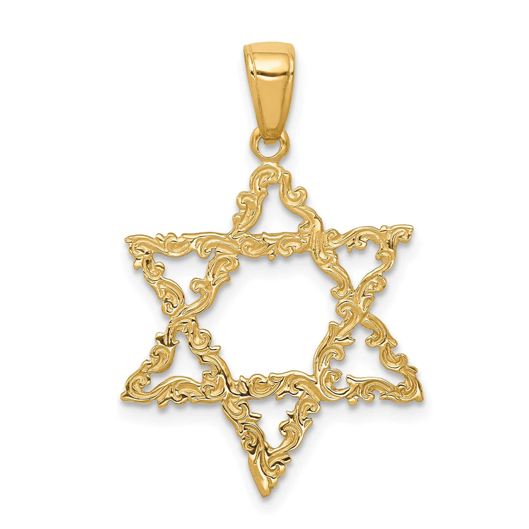 14K Yellow Gold Large Fancy Star of David Pendant
