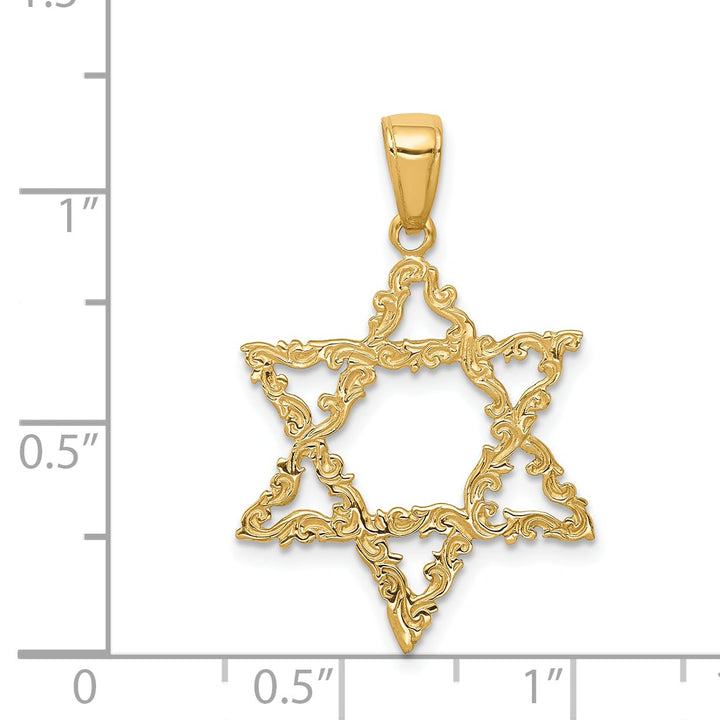 14K Yellow Gold Large Fancy Star of David Pendant