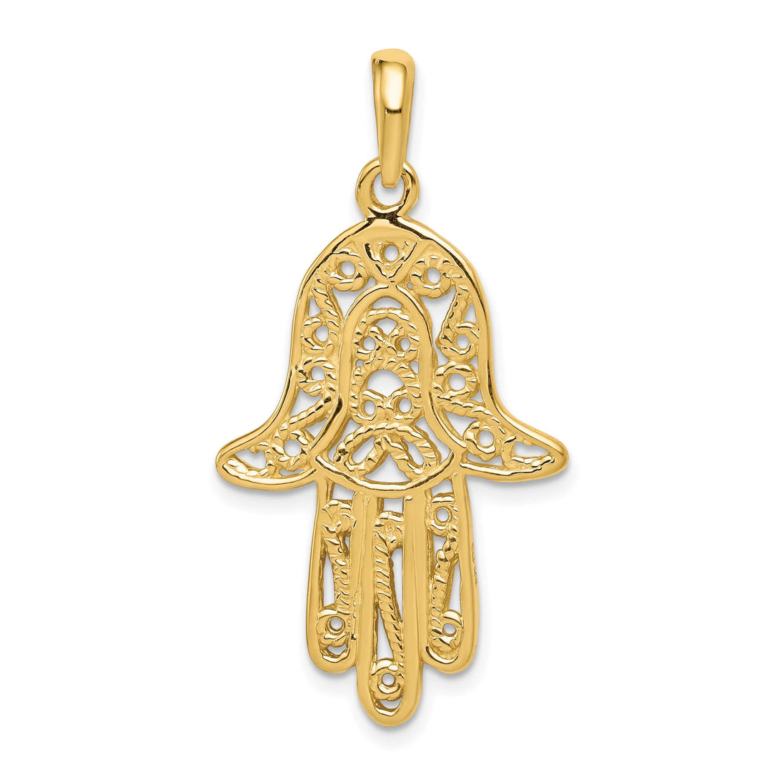 14K Yellow Gold Large Filigree Chamseh Hamsa Pendant