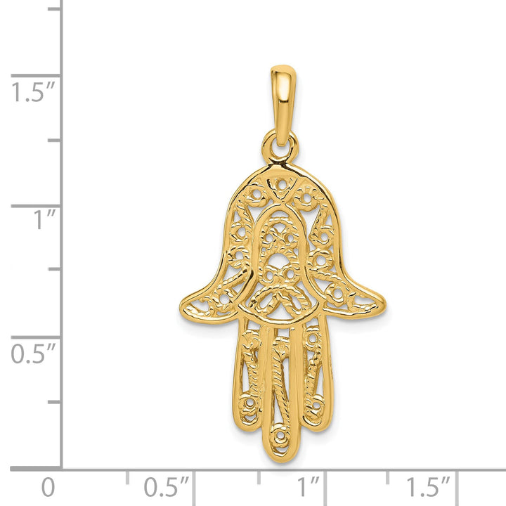 14K Yellow Gold Large Filigree Chamseh Hamsa Pendant