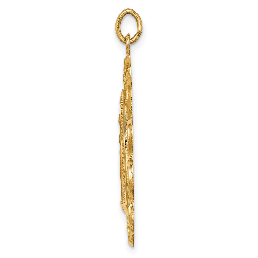 14K Yellow Gold Large Miraculous Medal Scalloped Edge Oval Pendant