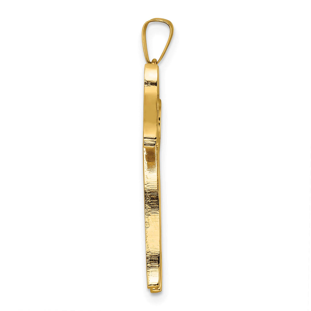 14K Yellow Gold Large Polished and Textured Solid Chai Pendant