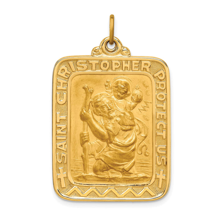 14K Yellow Gold Large Rectangle St. Christopher Medal Pendant