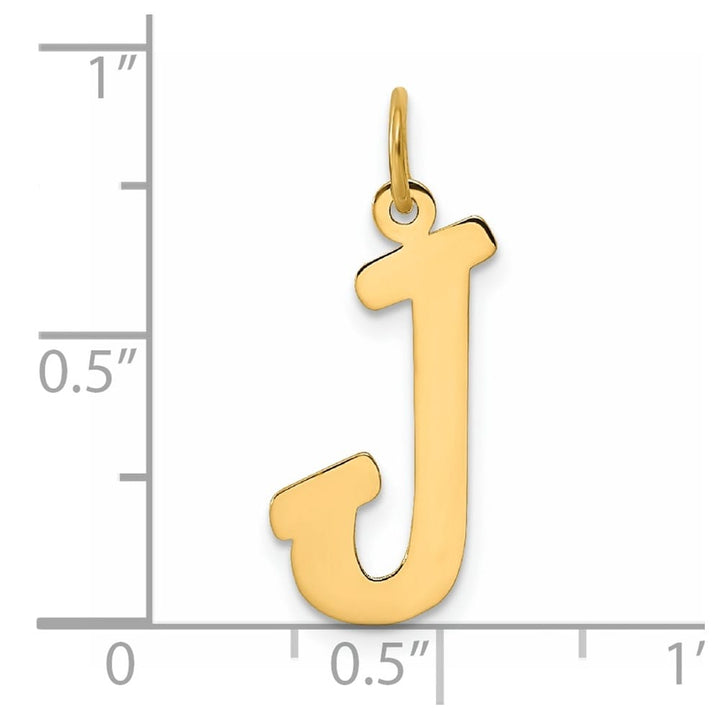 14K Yellow Gold Large Size Fancy Script Design Letter J Initial Pendant