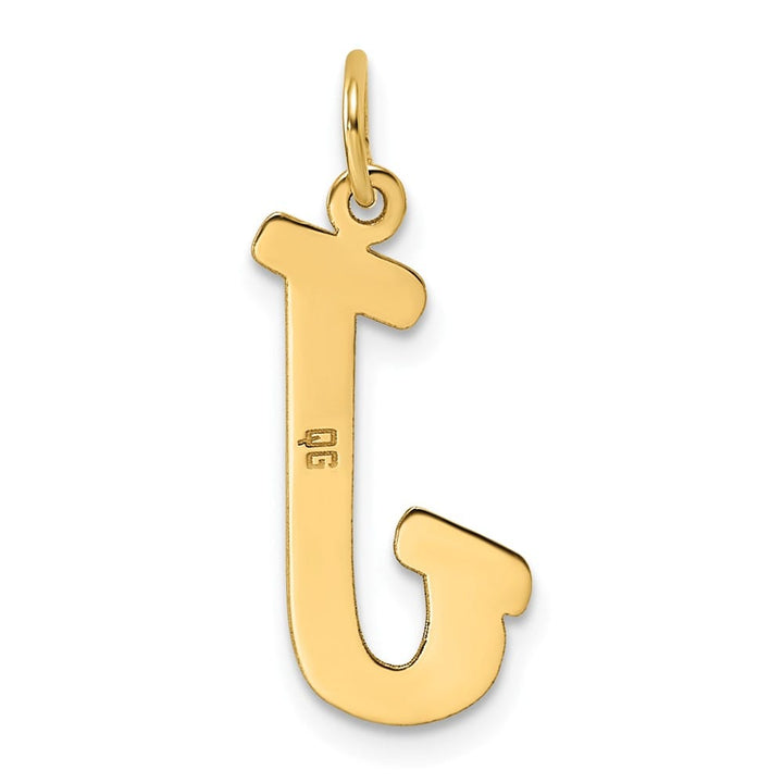 14K Yellow Gold Large Size Fancy Script Design Letter J Initial Pendant