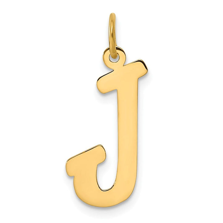 14K Yellow Gold Large Size Fancy Script Design Letter J Initial Pendant