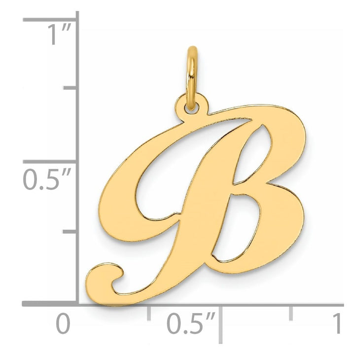 14K Yellow Gold Large Size Fancy Script Letter B Initial Charm Pendant