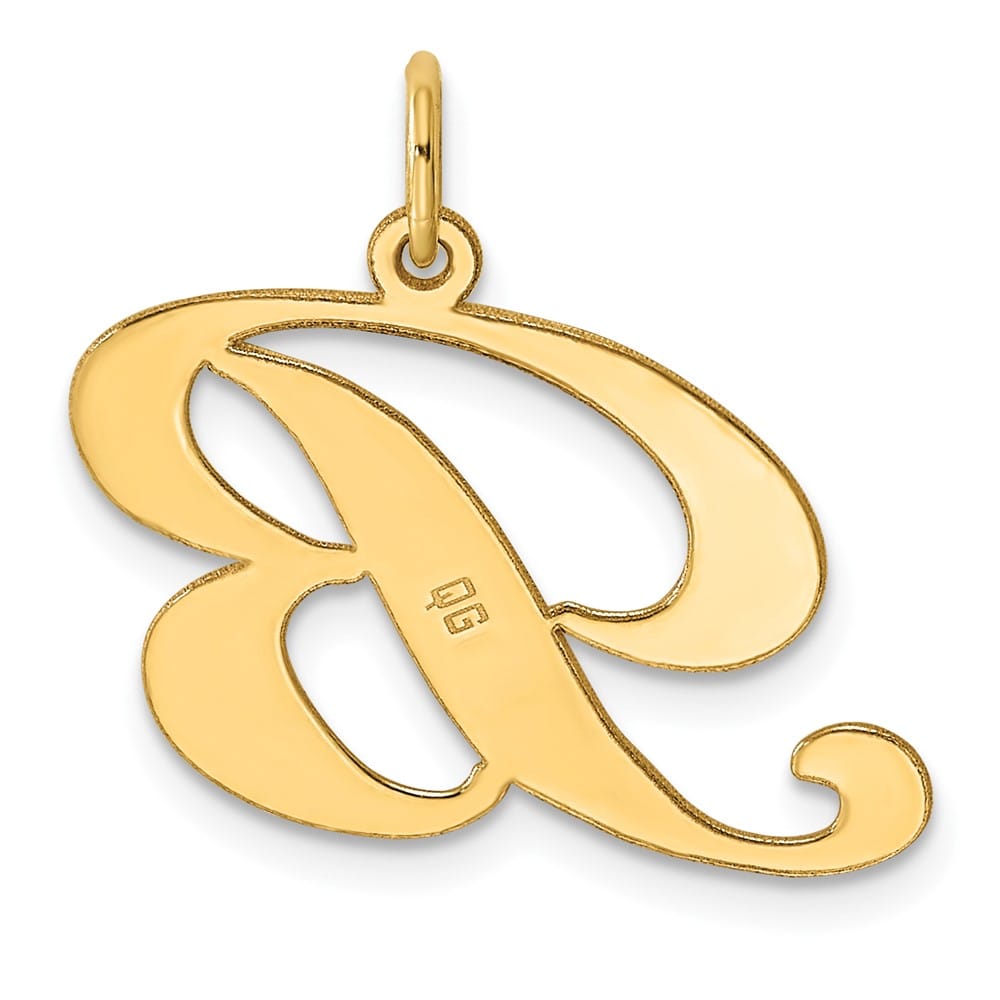 14K Yellow Gold Large Size Fancy Script Letter B Initial Charm Pendant