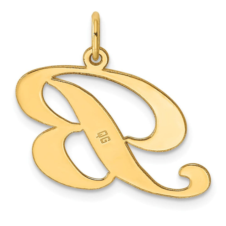 14K Yellow Gold Large Size Fancy Script Letter B Initial Charm Pendant