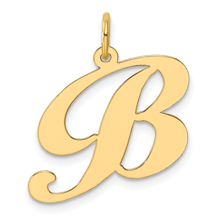14K Yellow Gold Large Size Fancy Script Letter B Initial Charm Pendant