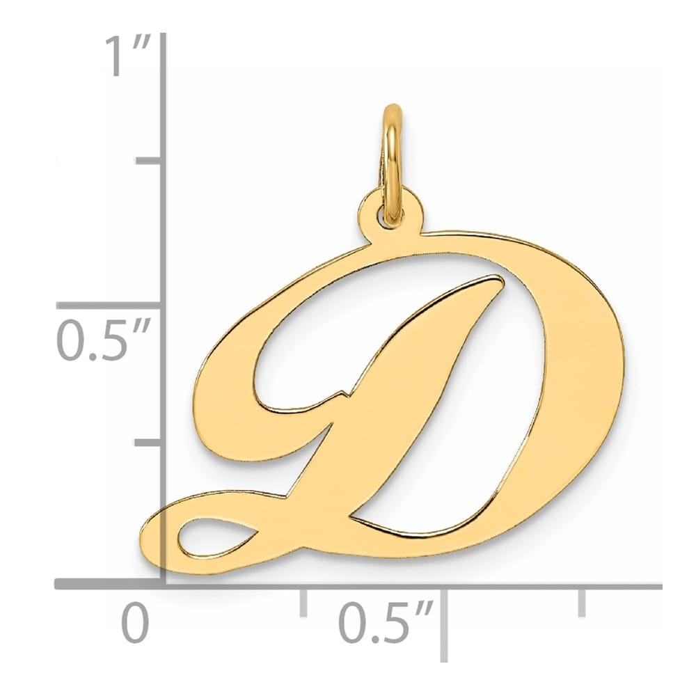 14K Yellow Gold Large Size Fancy Script Letter D Initial Charm Pendant