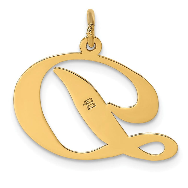 14K Yellow Gold Large Size Fancy Script Letter D Initial Charm Pendant