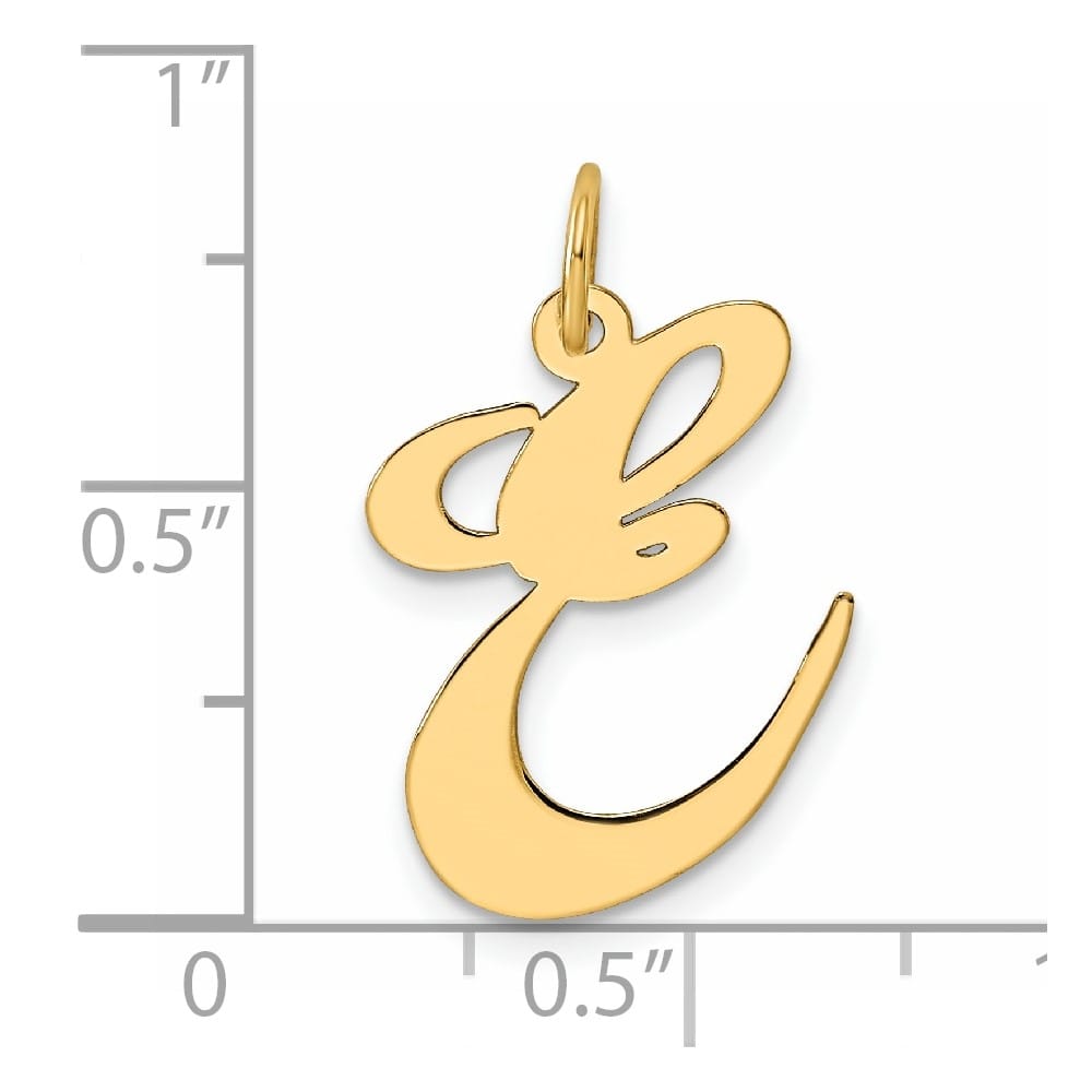 14K Yellow Gold Large Size Fancy Script Letter E Initial Charm Pendant