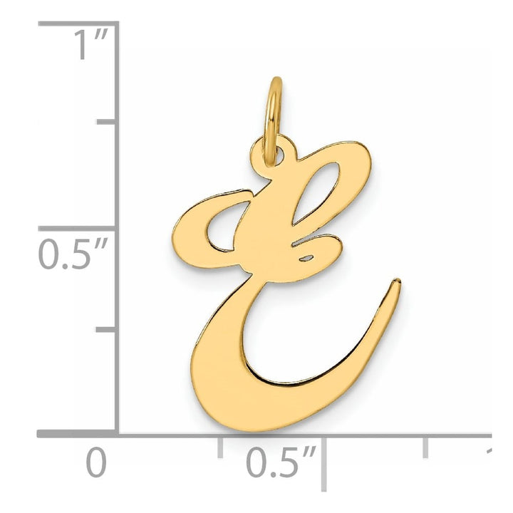 14K Yellow Gold Large Size Fancy Script Letter E Initial Charm Pendant