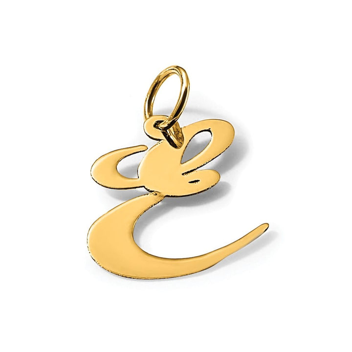 14K Yellow Gold Large Size Fancy Script Letter E Initial Charm Pendant