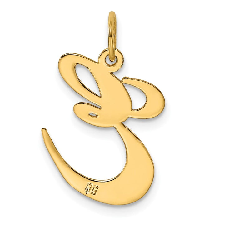 14K Yellow Gold Large Size Fancy Script Letter E Initial Charm Pendant