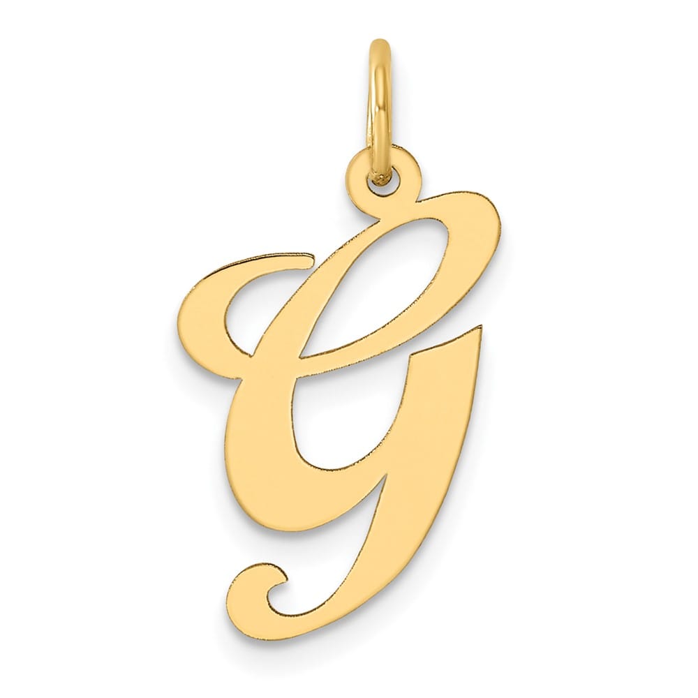 14K Yellow Gold Large Size Fancy Script Letter G Initial Charm Pendant