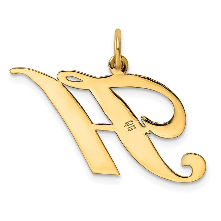 14K Yellow Gold Large Size Fancy Script Letter H Initial Charm Pendant