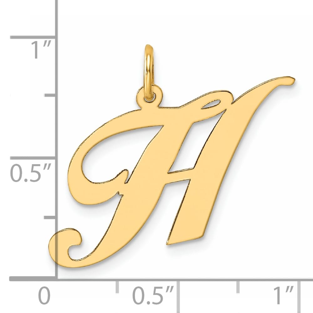14K Yellow Gold Large Size Fancy Script Letter H Initial Charm Pendant