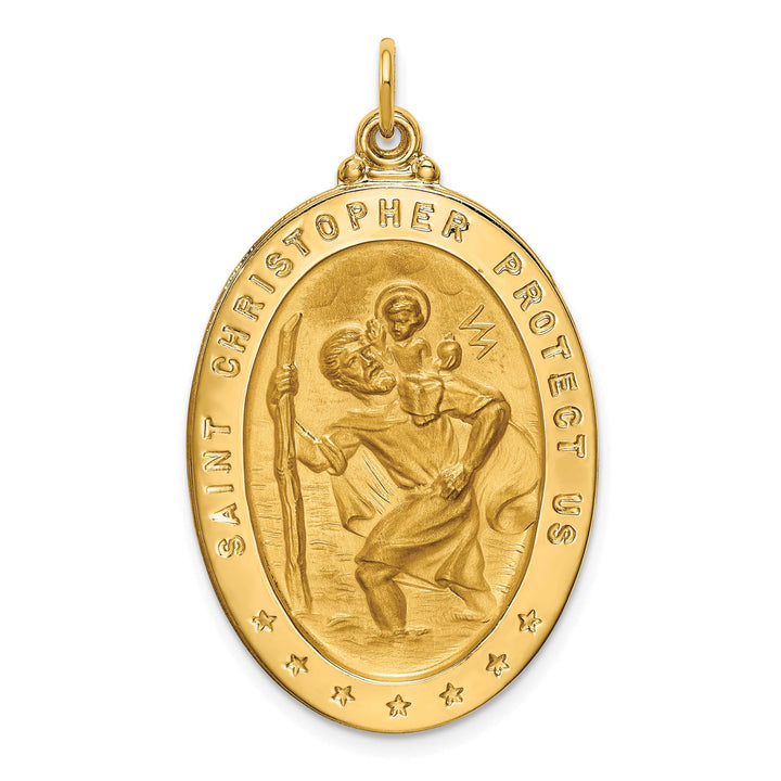 14K Yellow Gold Large St. Christopher Medal Oval Pendant