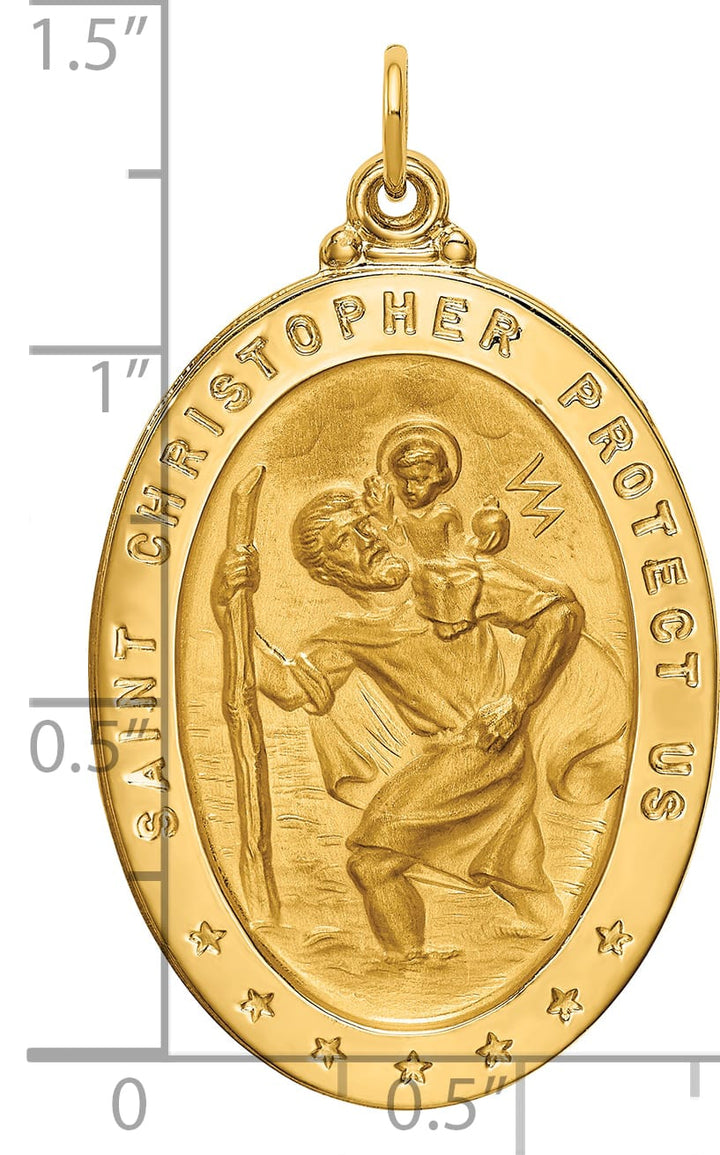 14K Yellow Gold Large St. Christopher Medal Oval Pendant