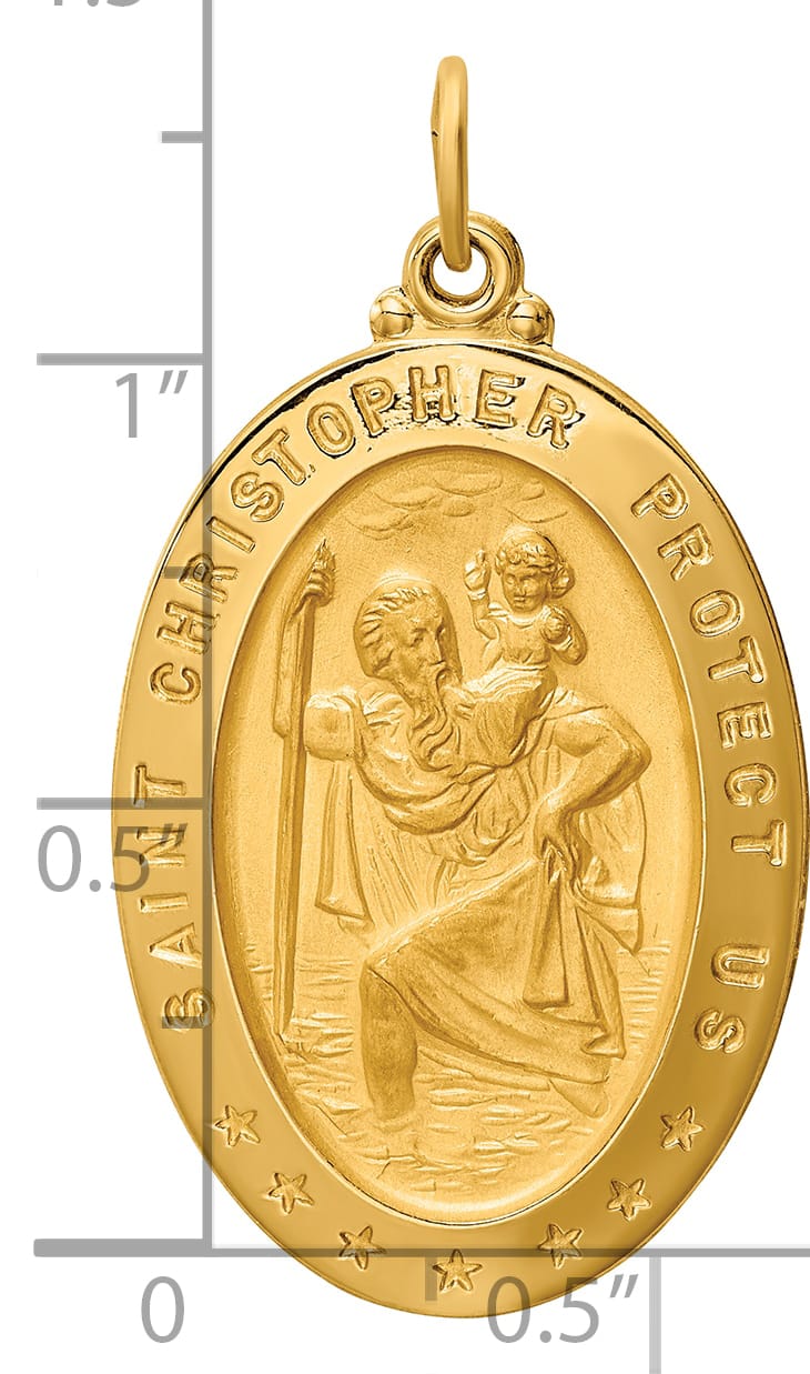 14K Yellow Gold Large St. Christopher Medal Oval Pendant