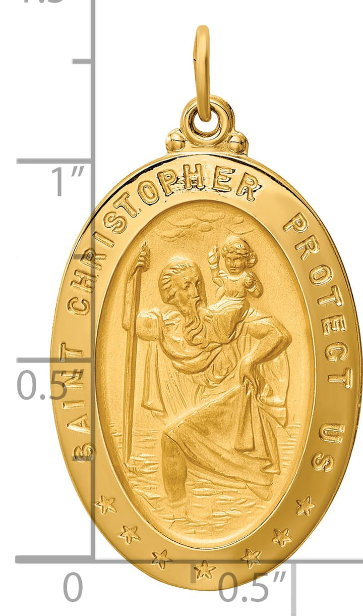 14K Yellow Gold Large St. Christopher Medal Oval Pendant