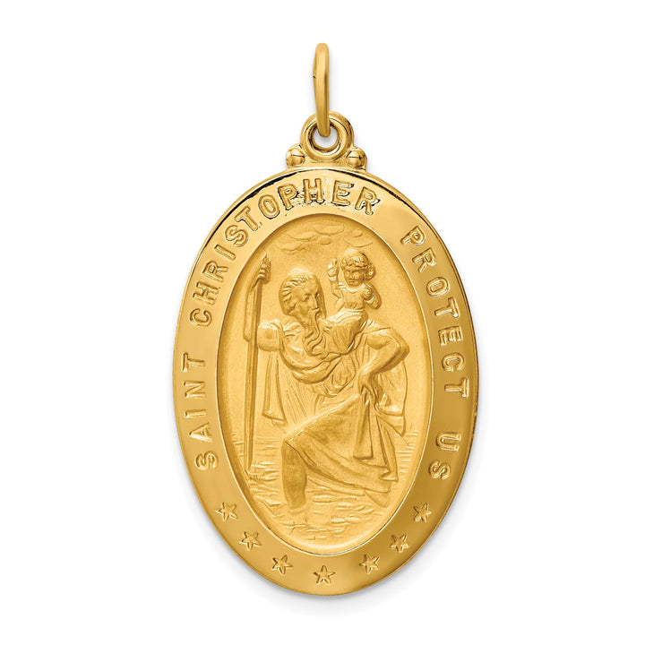 14K Yellow Gold Large St. Christopher Medal Oval Pendant