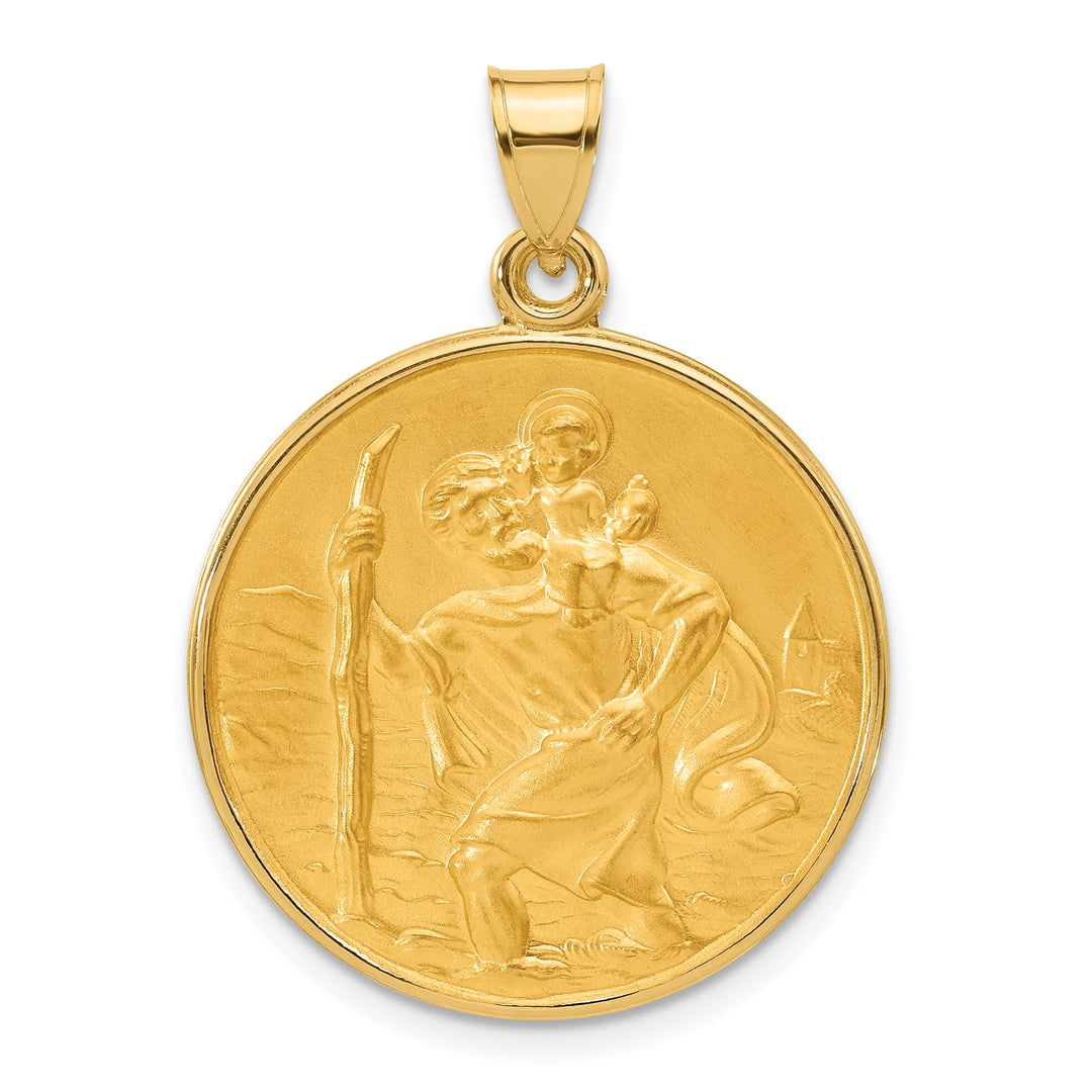 14K Yellow Gold Large St. Christopher Medal Round Pendant