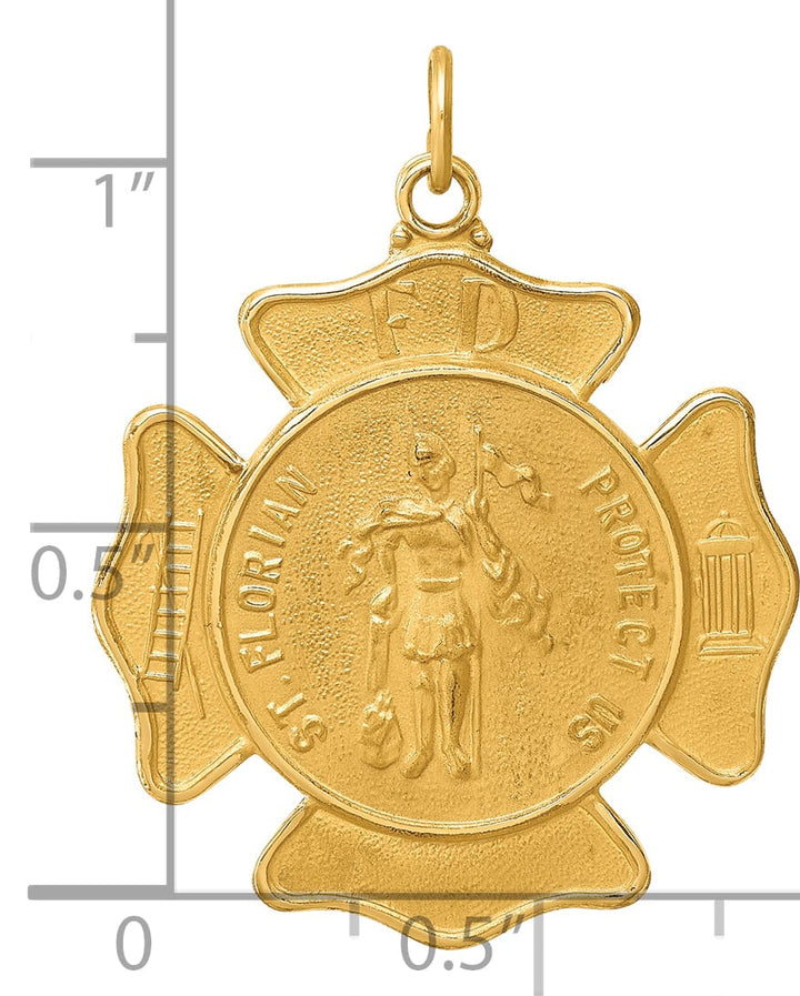 14K Yellow Gold Large St. Florian Fire Dept. Badge Medal Pendant