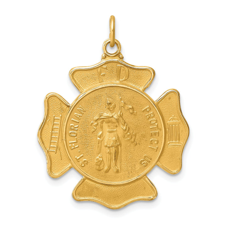 14K Yellow Gold Large St. Florian Fire Dept. Badge Medal Pendant