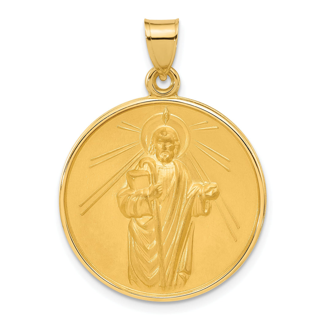 14K Yellow Gold Large St Jude Thaddeus Medal Round Pendant