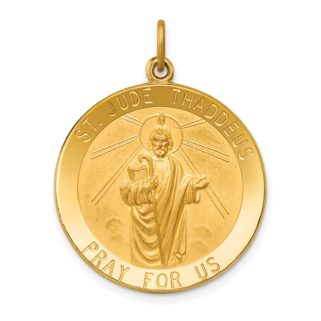14K Yellow Gold Large St. Jude Thaddeus Medal Round Pendant