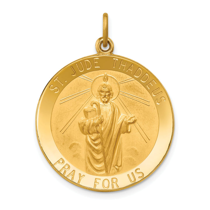 14K Yellow Gold Large St. Jude Thaddeus Medal Round Pendant