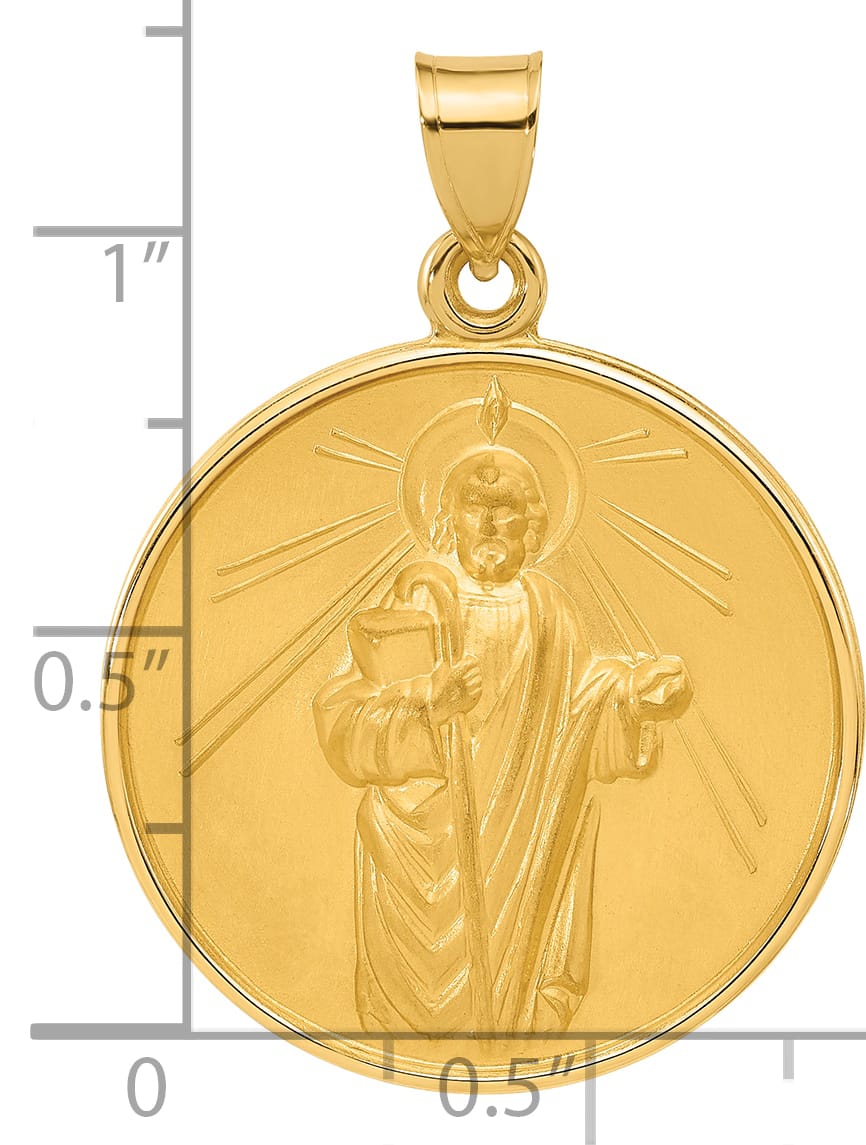 14K Yellow Gold Large St Jude Thaddeus Medal Round Pendant