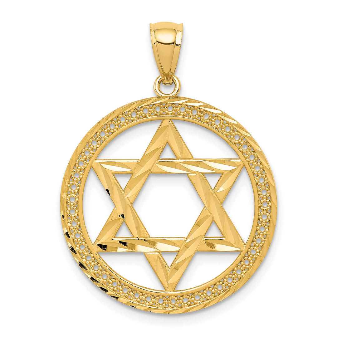 14K Yellow Gold Large Star of David Round Pendant
