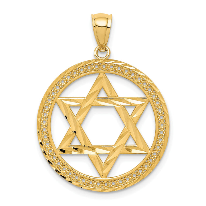 14K Yellow Gold Large Star of David Round Pendant