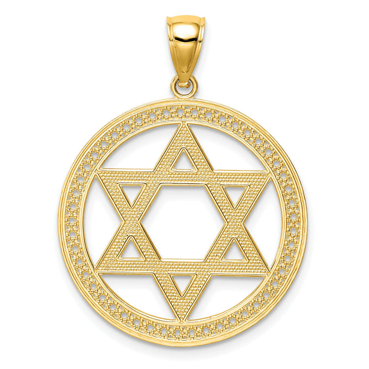 14K Yellow Gold Large Star of David Round Pendant