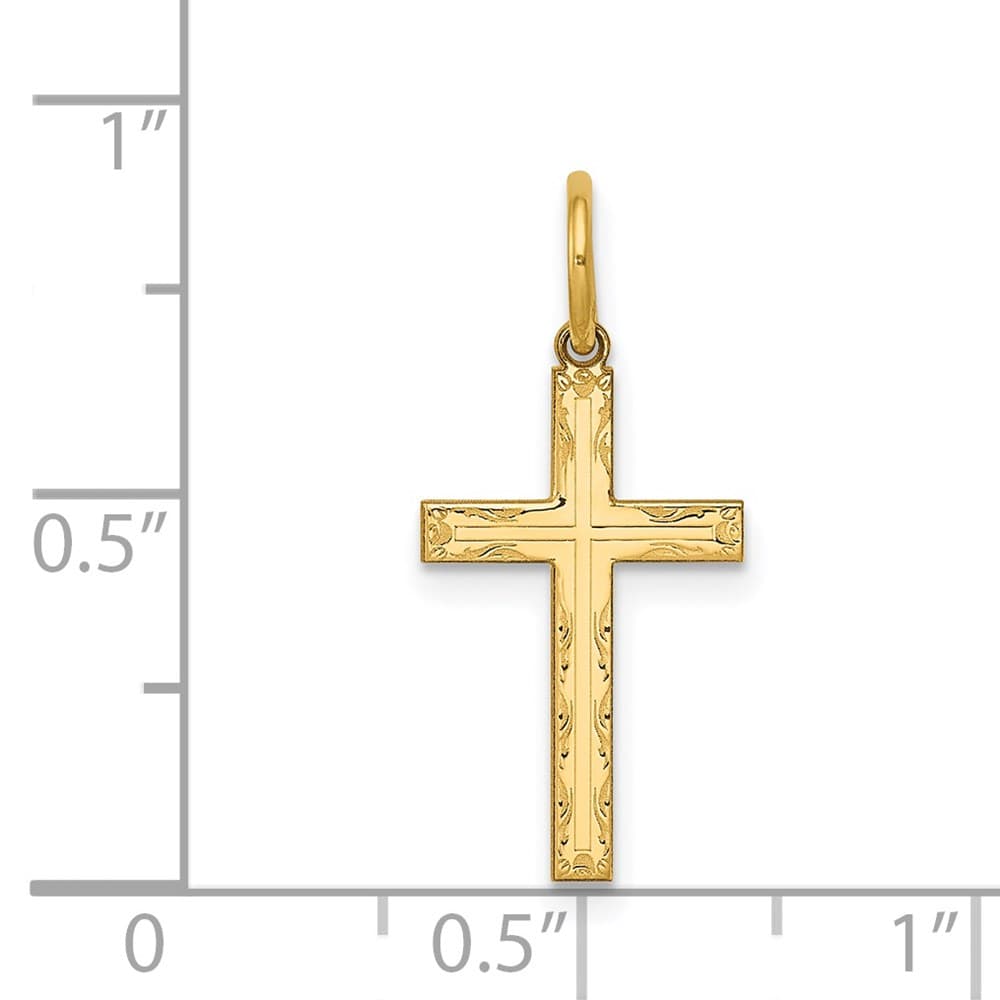 14K Yellow Gold Laser Designed Cross Charm, view 3 of 4