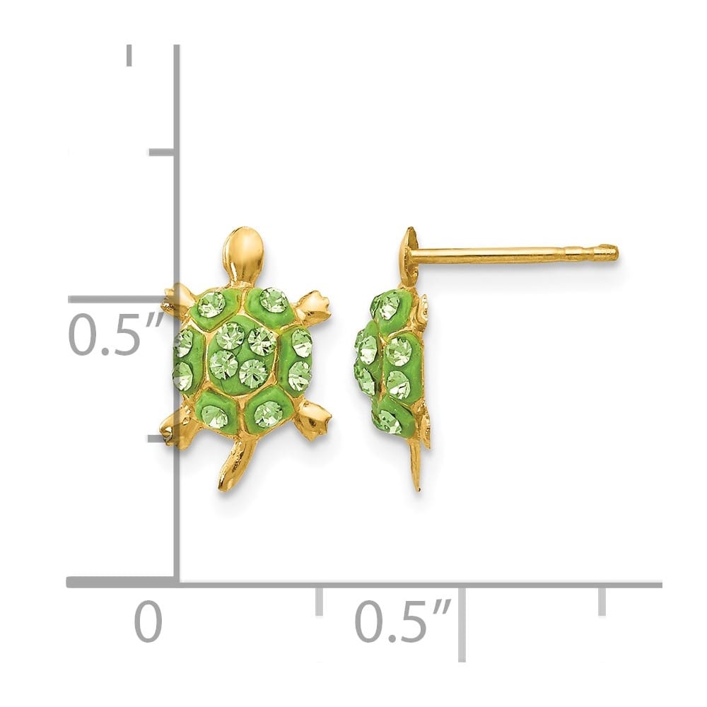 14K Yellow Gold Light Green Crystal Turtle Post Earrings, view 4 of 4
