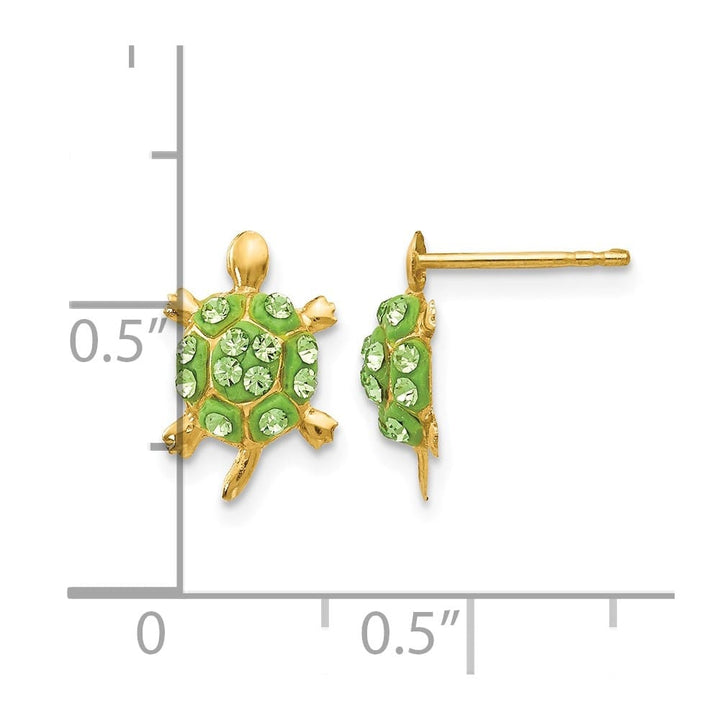 14K Yellow Gold Light Green Crystal Turtle Post Earrings, view 4 of 4