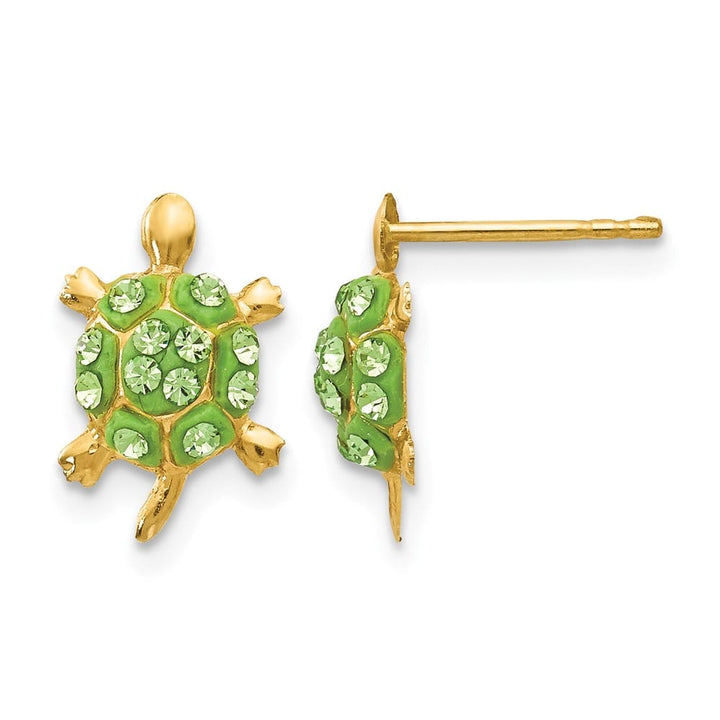 14K Yellow Gold Light Green Crystal Turtle Post Earrings, view 1 of 4