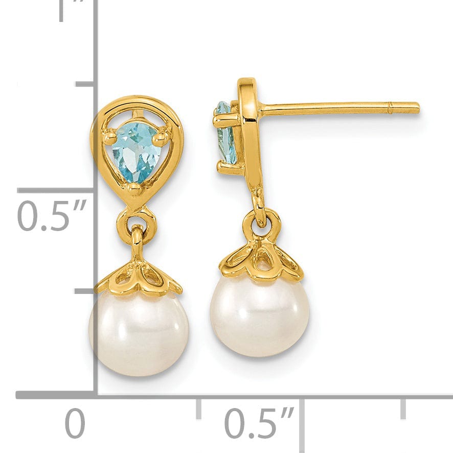 14K Yellow Gold Luxe 6-7mm Pearl Swiss Blue Topaz Dangles