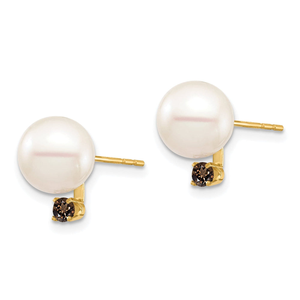 14K Yellow Gold Luxe 8-8.5mm Freshwater Pearl Smoky Quartz Studs